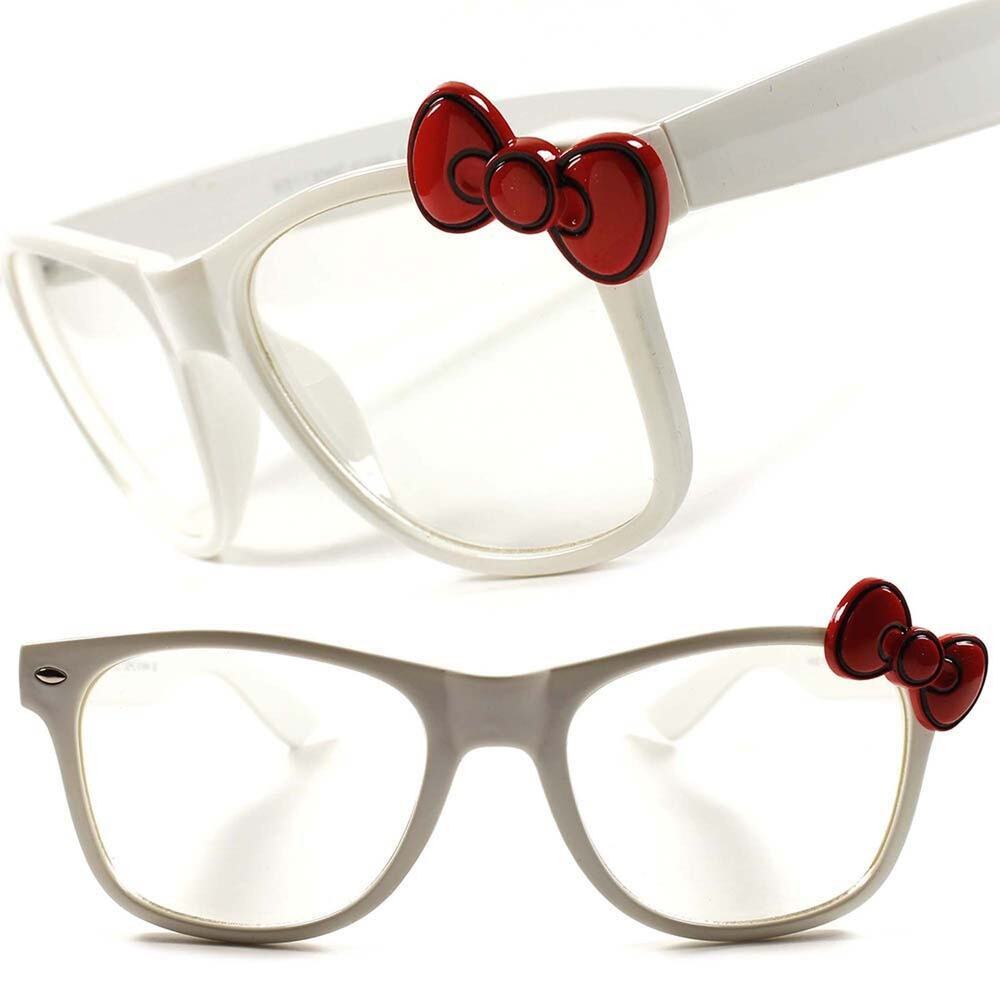 Vintage Retro Womens Cute Red Bow Tie Clear Lens Eye Glasses Frame White